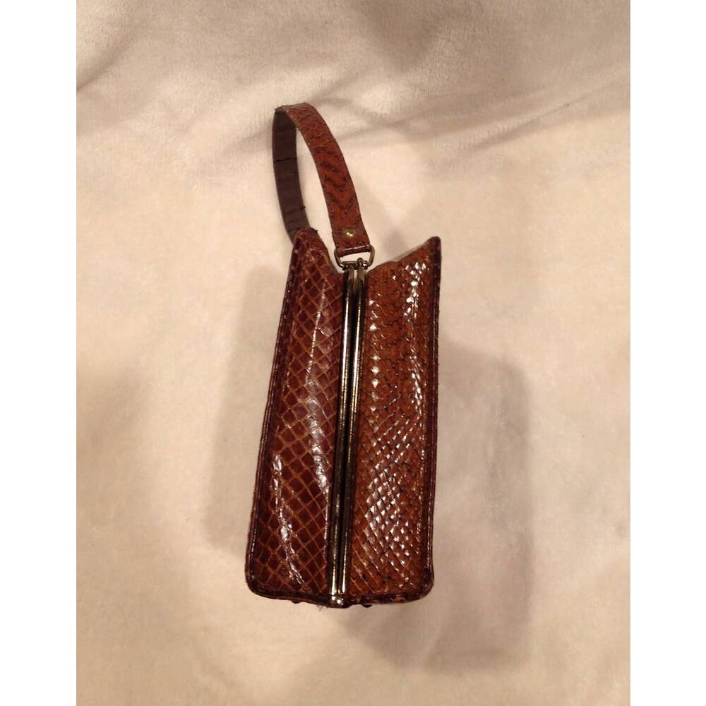 Vintage Brown Snake Print Handbag with Gold Accents Square Top Handle Purse - Picture 14 of 14